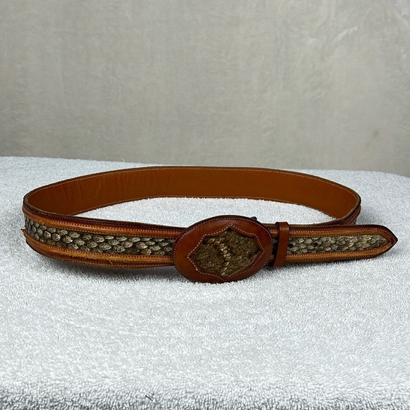 Leather Snake Skin Belt Size 34 Made in Mexico Rodeo Cowgirl Western - Picture 2 of 14